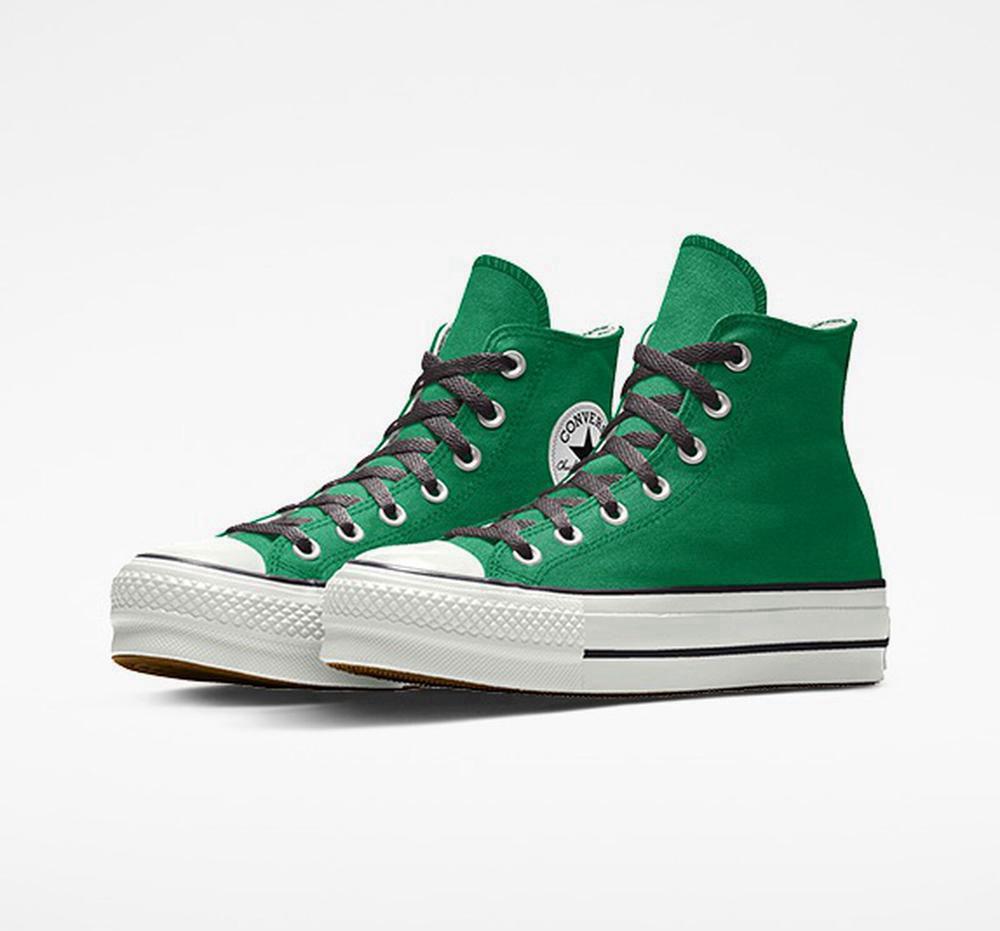 Amazon Green Women's Converse Custom Chuck Taylor All Star Lift Canvas By You Unisex High Top Platform Shoes India | NUOK-01982