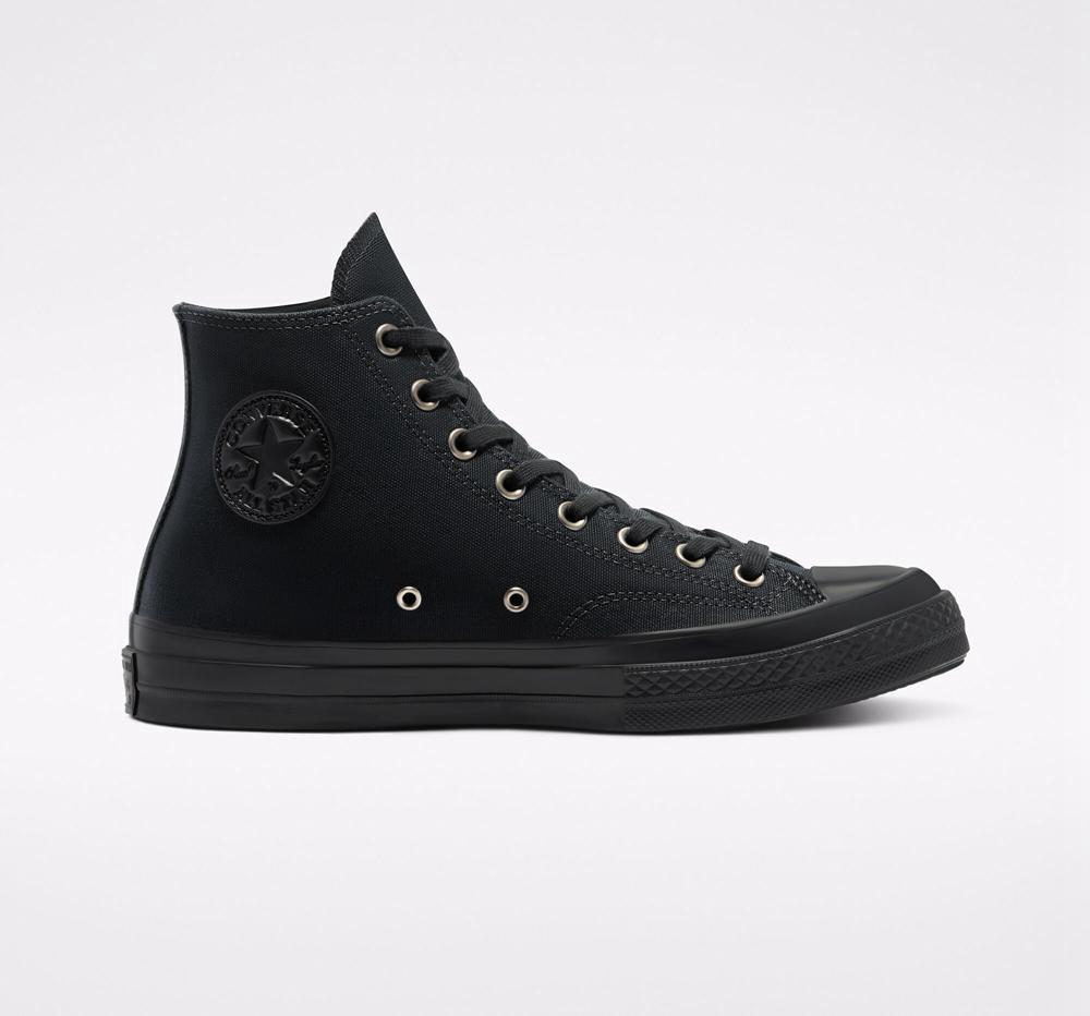 Black / Almost Black / Black Men's Converse Chuck 70 Vintage Canvas Unisex High Tops India | GZMW-45629