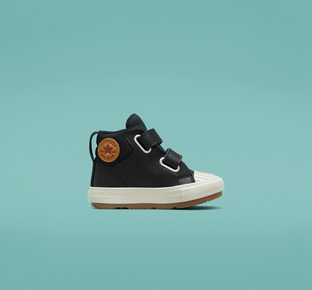 Black / Black / Pale Putty Boys' Converse Chuck Taylor All Star Berkshire Boot Easy On Leather Toddler High Tops India | BIXV-61427