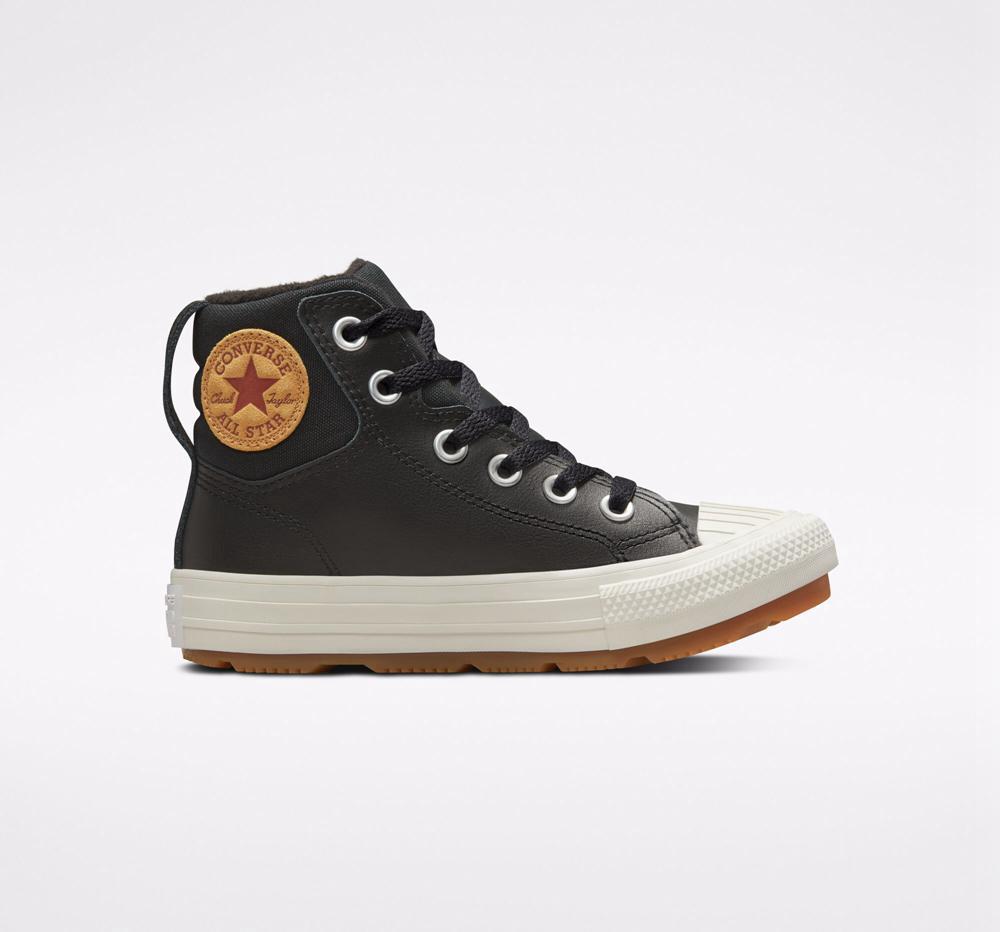 Black / Black / Pale Putty Boys' Converse Leather Chuck Taylor All Star Berkshire Boot Color Little Kids High Tops India | CZVR-61290