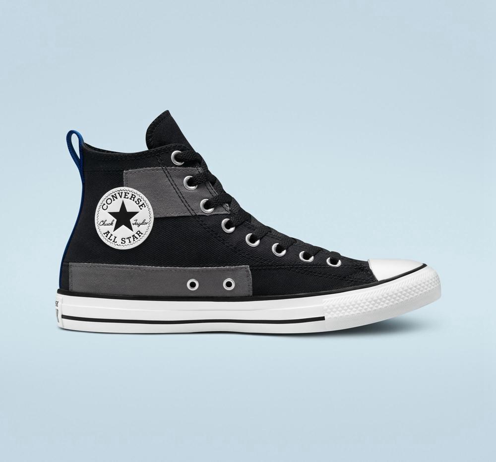 Black / Blue / White Men's Converse Chuck Taylor All Star Desert Patchwork Unisex High Tops India | BPIC-51407