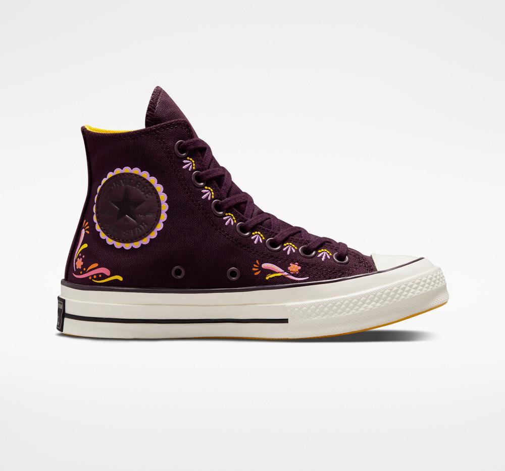 Black Cherry / Amarillo Men's Converse Chuck 70 D%C3%Ada De Muertos Unisex High Tops India | ZNHE-72906