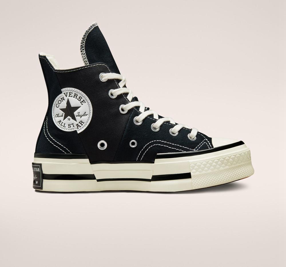 Black / Egret / Black Men's Converse Chuck 70 Plus Unisex High Tops India | YERT-14236