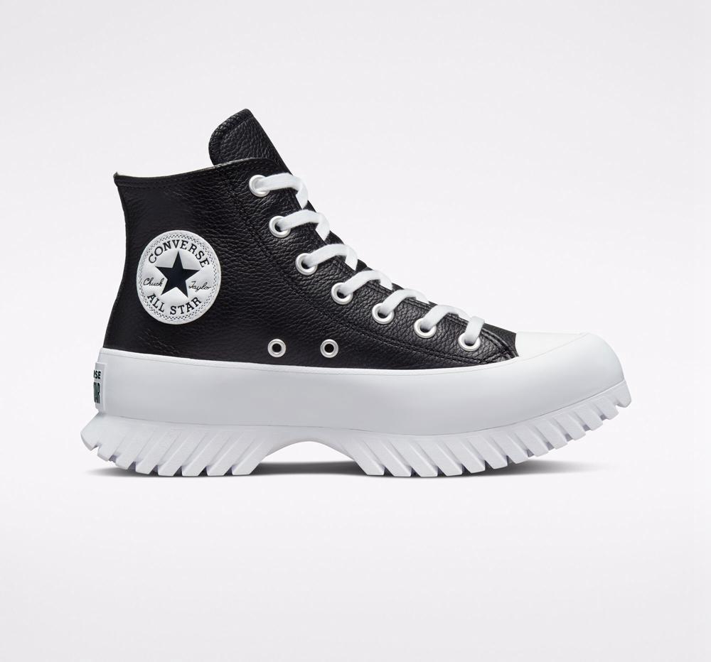 Black / Egret / White Women's Converse Chuck Taylor All Star Lugged 2.0 Leather Unisex High Top Platform Shoes India | UFAO-50674