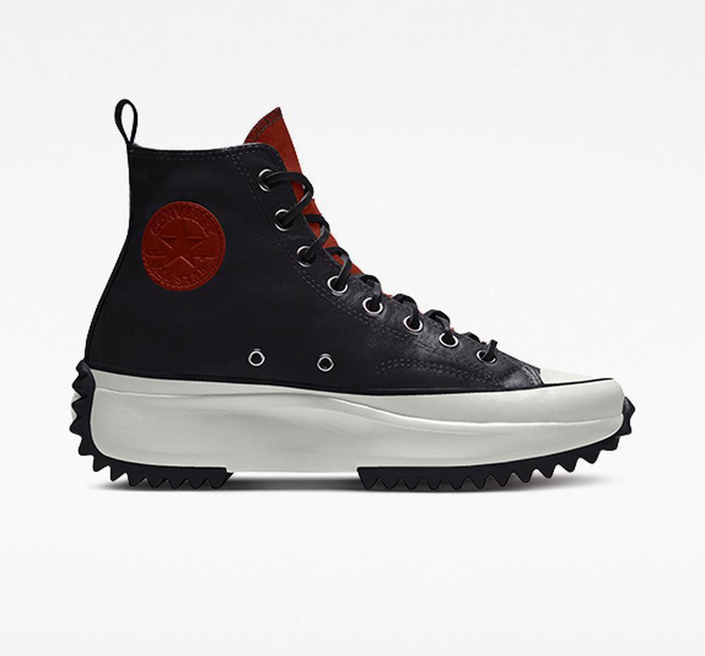 Black Men's Converse Custom Run Star Hike Platform Leather By You Unisex High Tops India | RAXE-48619