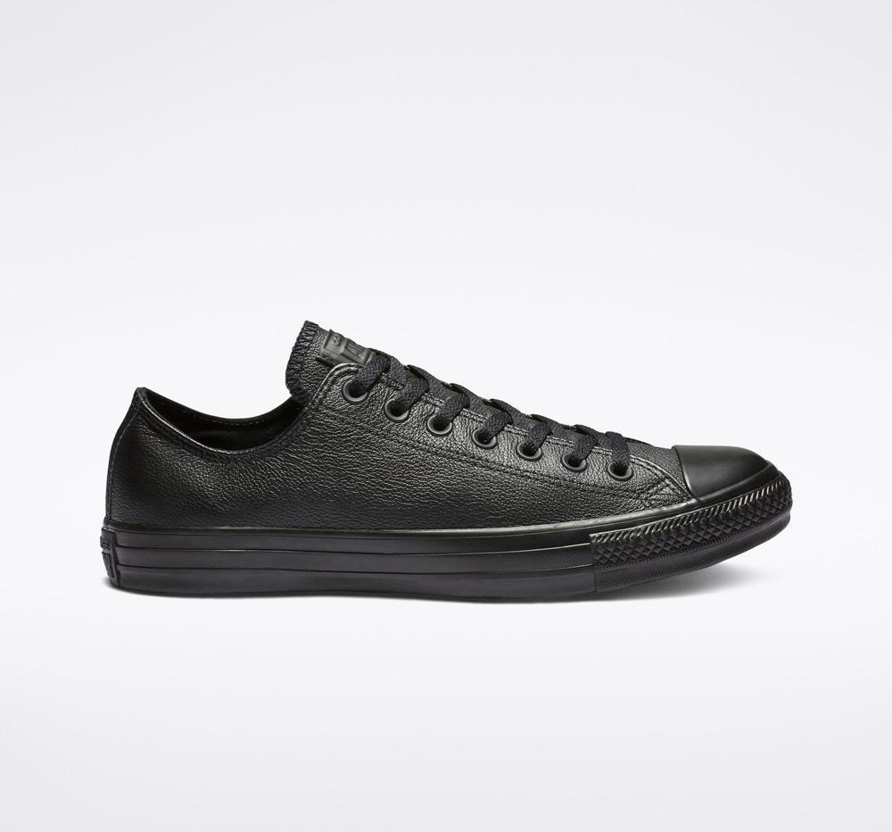 Black Mono Men's Converse Chuck Taylor All Star Leather Unisex Low Tops India | ANPB-14972