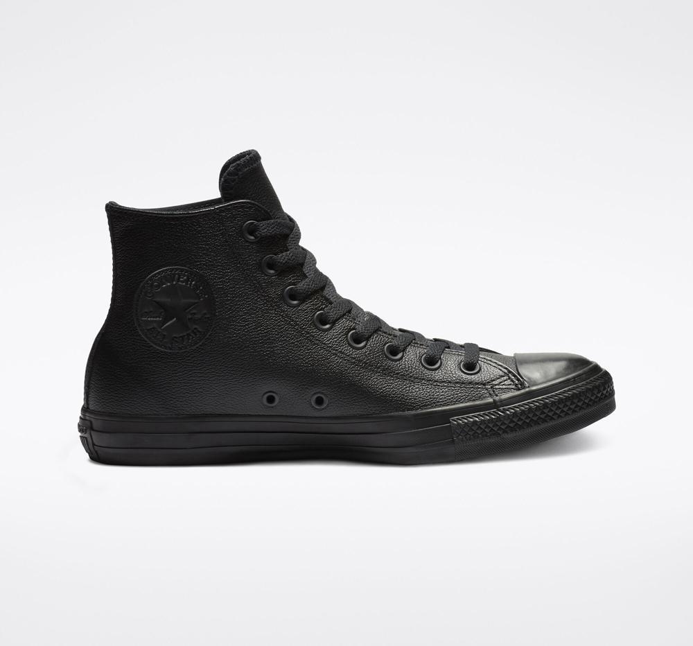 Black Mono Women's Converse Chuck Taylor All Star Leather Unisex High Tops India | DRAO-64520