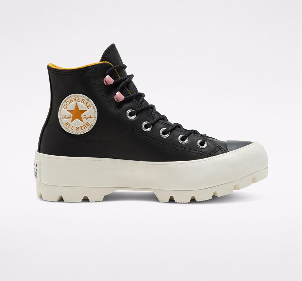 Black / Saffron Yellow / Egret Women's Converse Chuck Taylor All Star Lugged Winter High Top Platform Shoes India | WFCH-70159