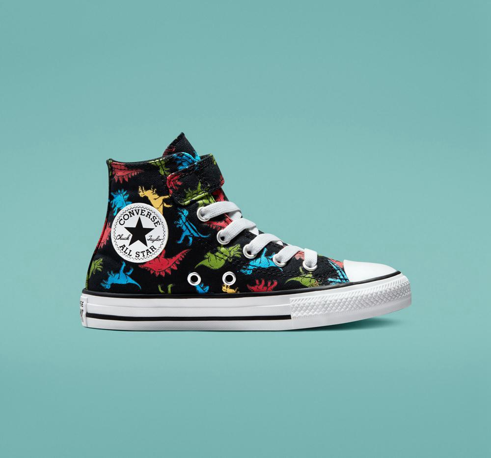 Black / Soft Red / Baltic Blue Boys' Converse Chuck Taylor All Star Easy On Dinosaurs Little Kids High Tops India | RSYP-05867