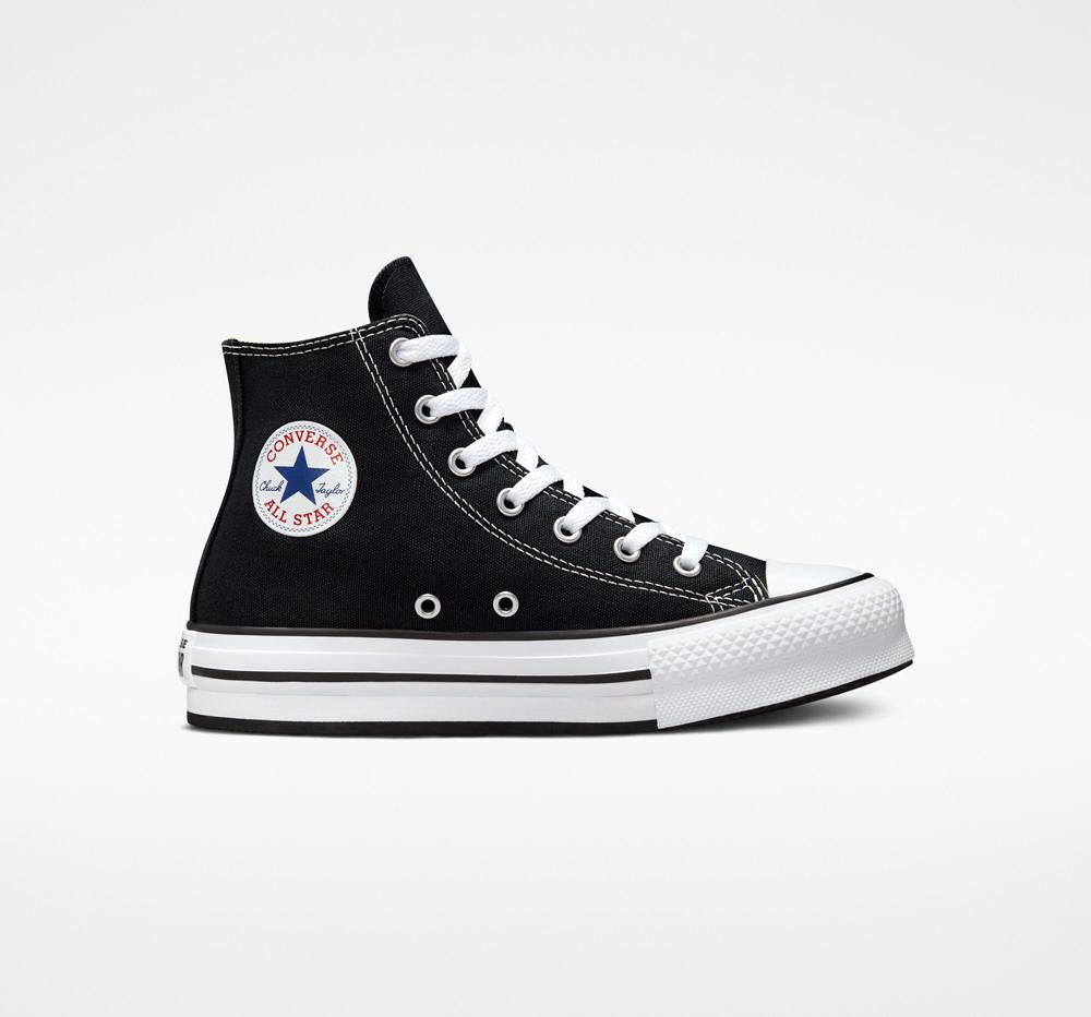 Black / White / Black Girls' Converse Chuck Taylor All Star Lift Platform Big Kids High Tops India | LSIC-48379