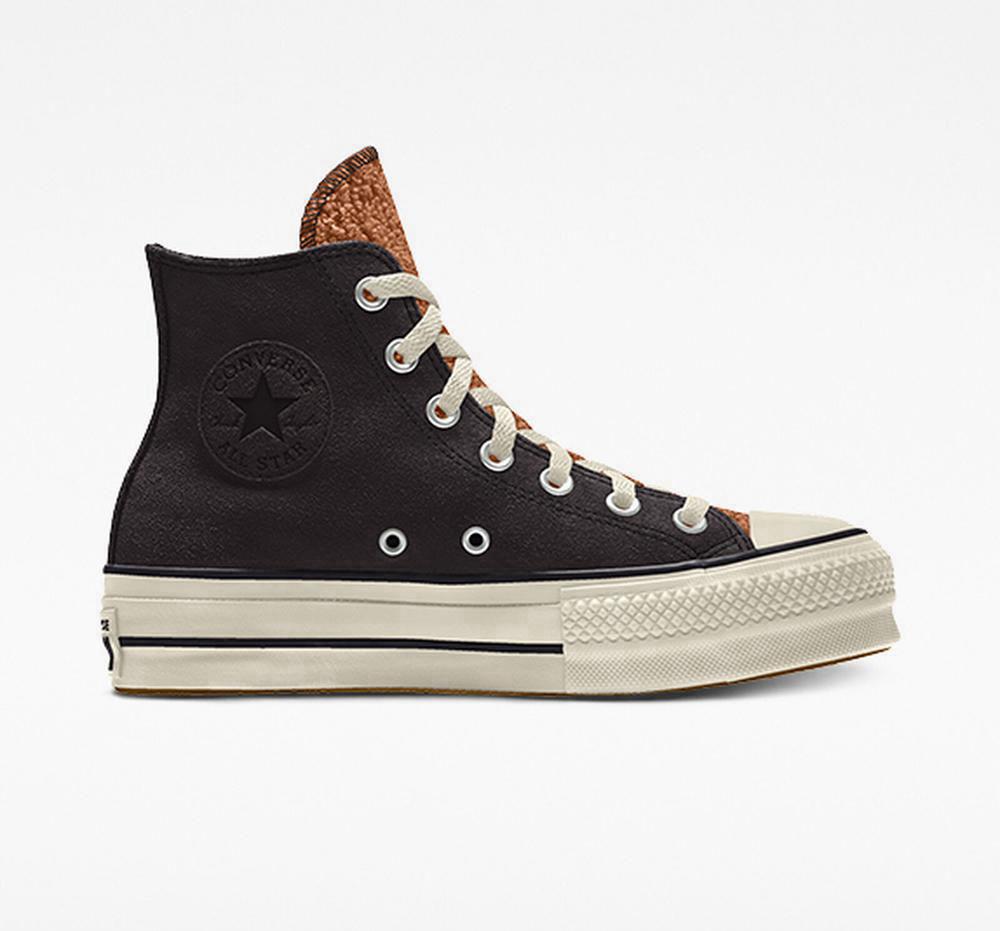 Black Women's Converse Custom Chuck Taylor All Star Lift Suede By You Unisex High Top Platform Shoes India | XGFP-69480