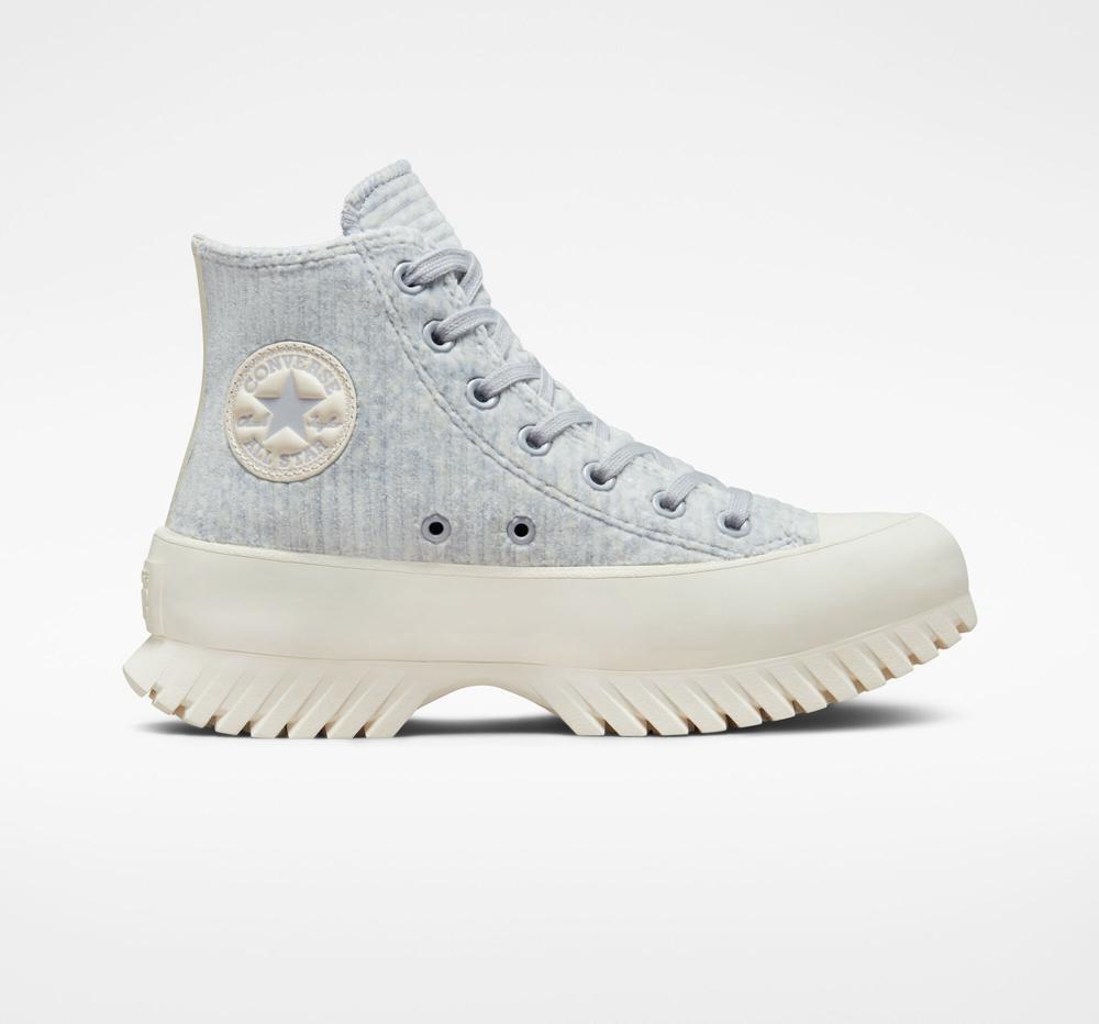 Blue Gravel / Egret Men's Converse Chuck Taylor All Star Lugged 2.0 Velour Unisex High Tops India | MGDN-30642