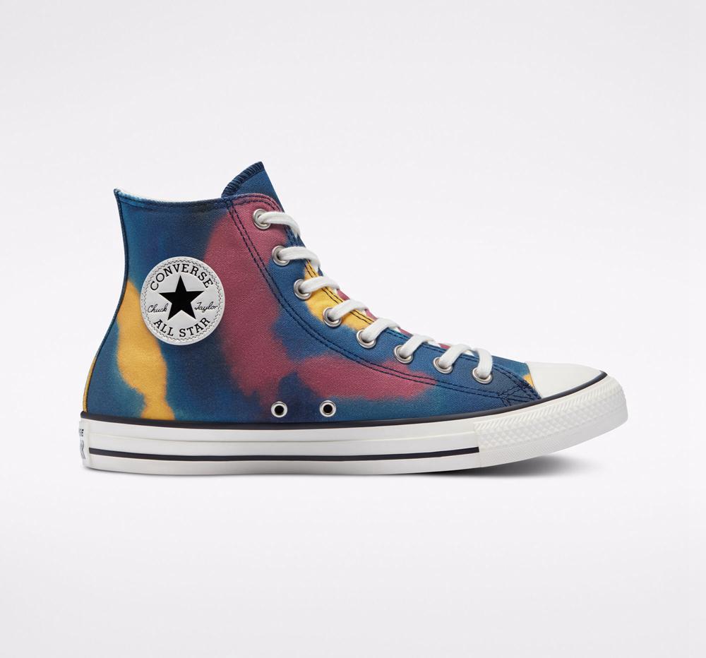 Blue / Multi / Egret Men's Converse Chuck Taylor All Star Tie Dye Unisex High Tops India | OPZW-54371