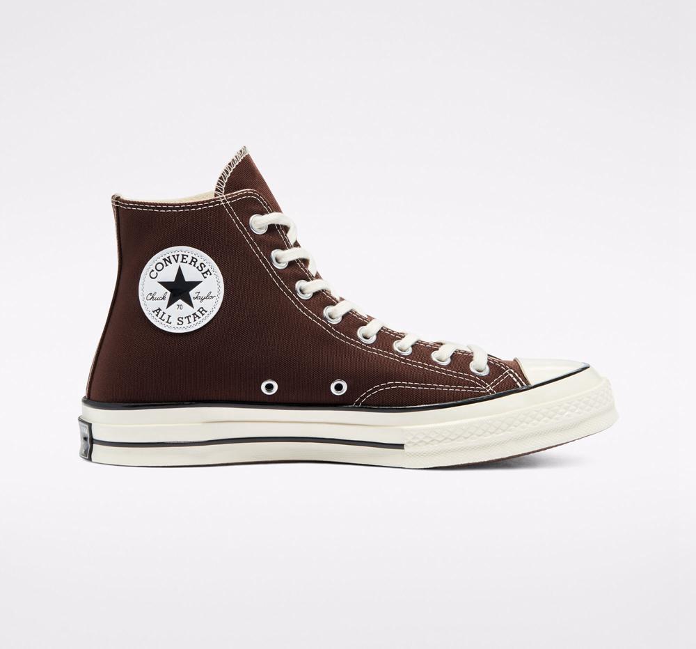 Brown Dark Root / Black / Egret Men's Converse Chuck 70 Vintage Canvas Unisex High Tops India | CGUW-82736