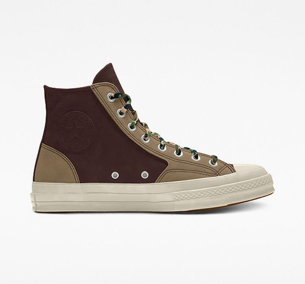 Brown Dark Root Men's Converse Custom Chuck 70 Suede By You Unisex High Tops India | WVBY-63108