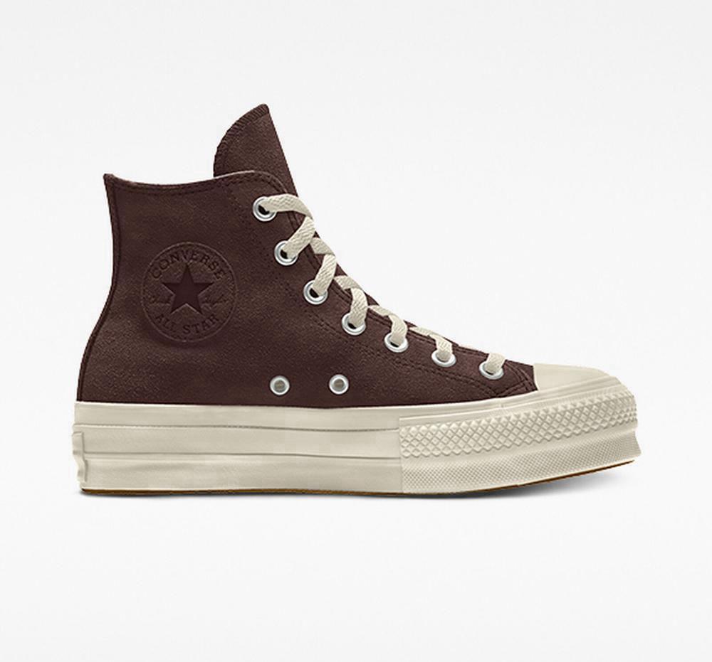 Brown Dark Root Women's Converse Custom Chuck Taylor All Star Lift Suede By You Unisex High Top Platform Shoes India | SFOI-76305