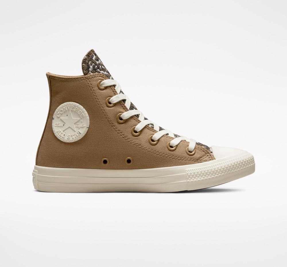 Brown Sand Dune / Egret / Dark Raisin Women's Converse Chuck Taylor All Star Jacquard Camo High Tops India | CWVK-86307