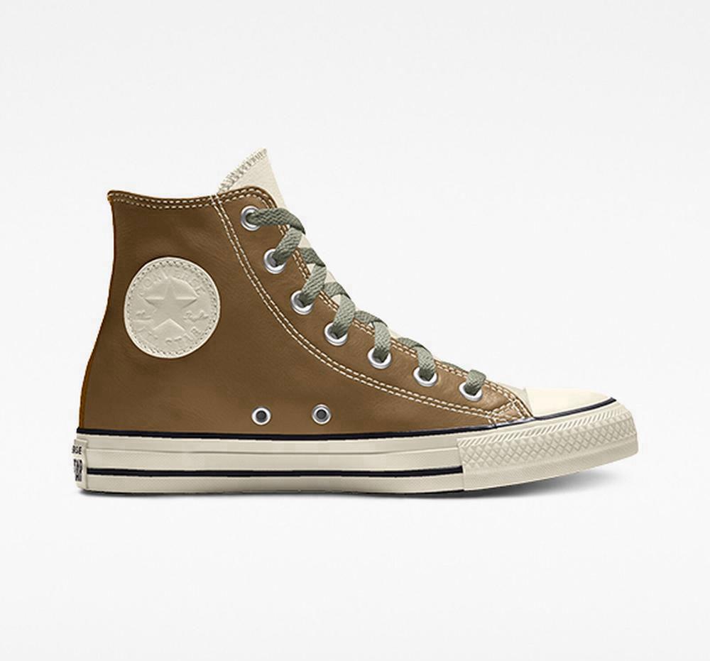 Brown Sand Dune Men's Converse Custom Chuck Taylor All Star Leather By You Unisex High Tops India | ZNGP-01458