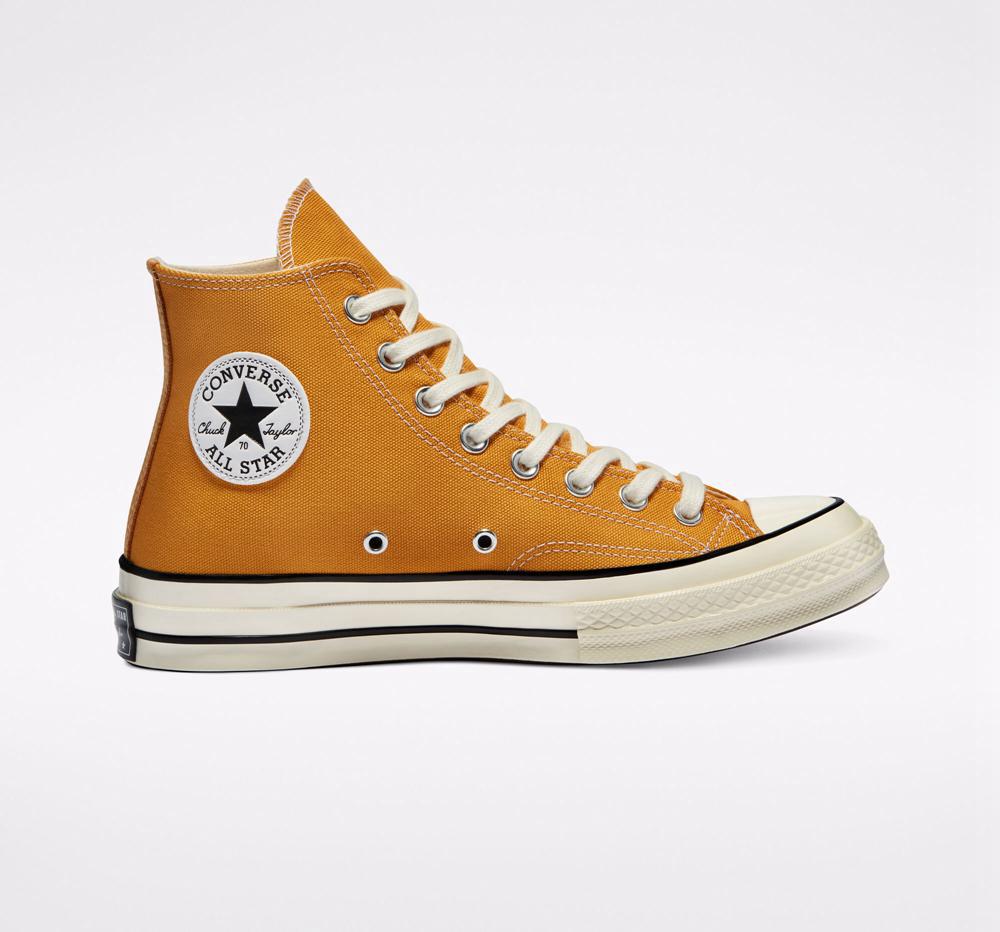 Brown Sunflower / Black / Egret Men's Converse Chuck 70 Vintage Canvas Unisex High Tops India | IBTU-94860