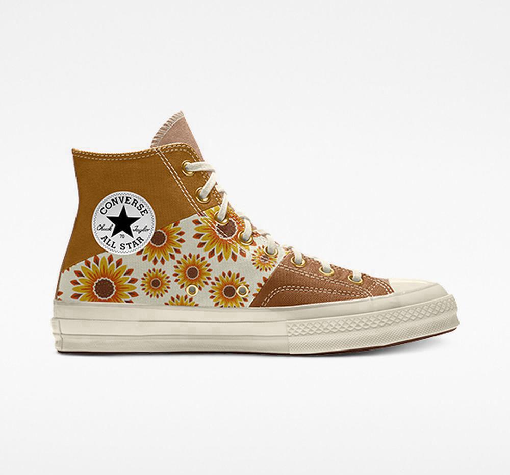 Brown Sunflower Men's Converse Custom Chuck 70 Patchwork By You Unisex High Tops India | VRFD-60385