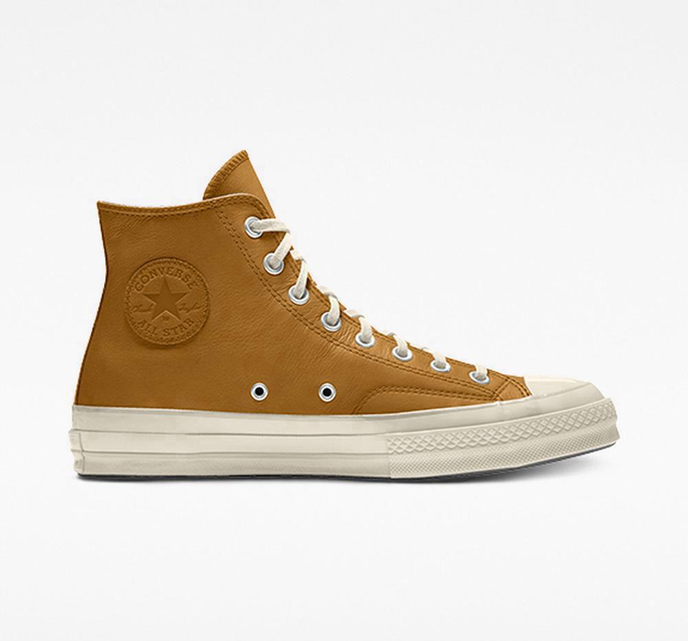 Brown Wheat Cow Men's Converse Custom Chuck 70 Leather By You Unisex High Tops India | JVYD-38726