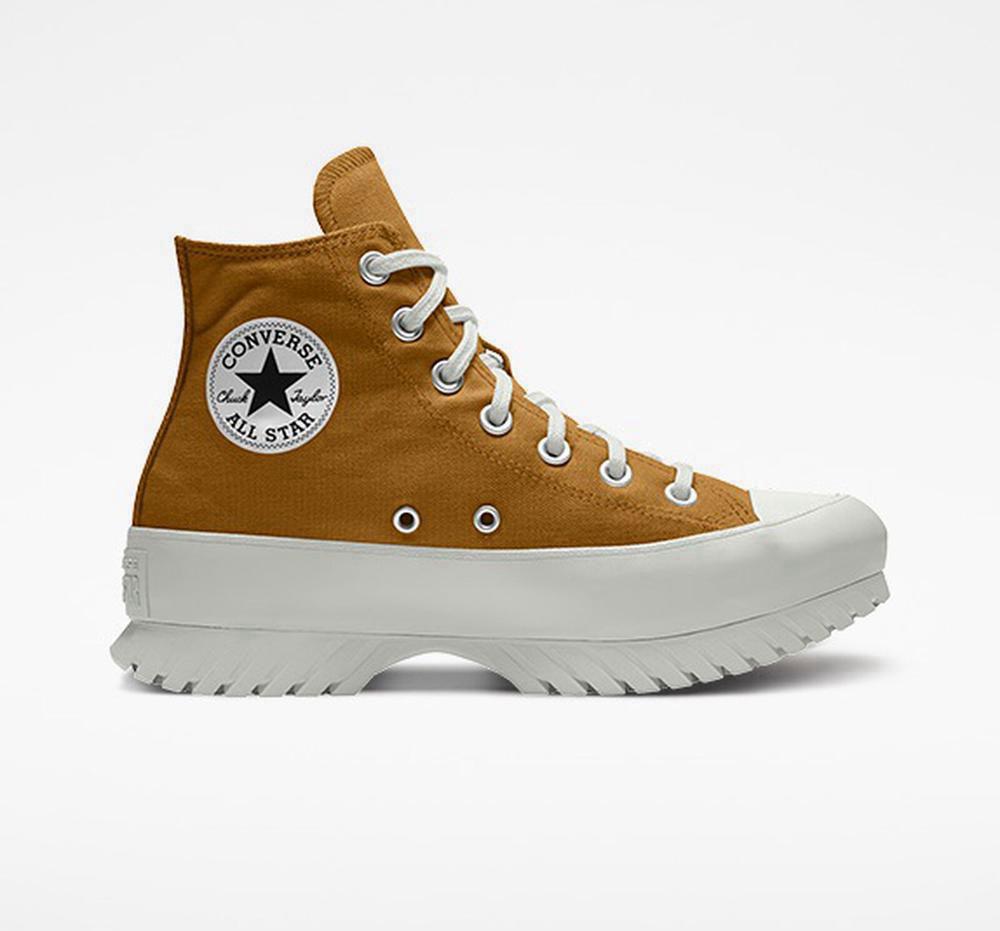 Brown Wheat Women's Converse Custom Chuck Taylor All Star Lugged Platform By You Unisex High Tops India | XHWN-23096