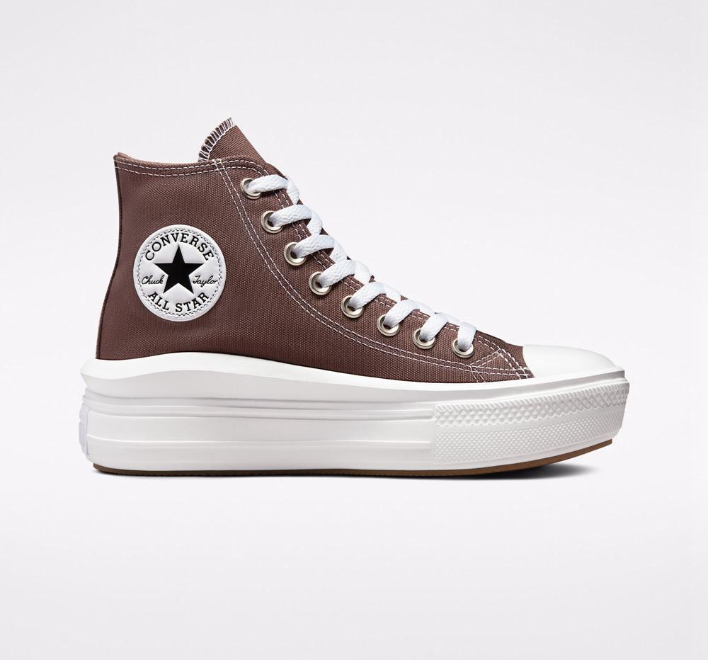 Brown / White Women's Converse Chuck Taylor All Star Move Platform High Tops India | URLD-18497