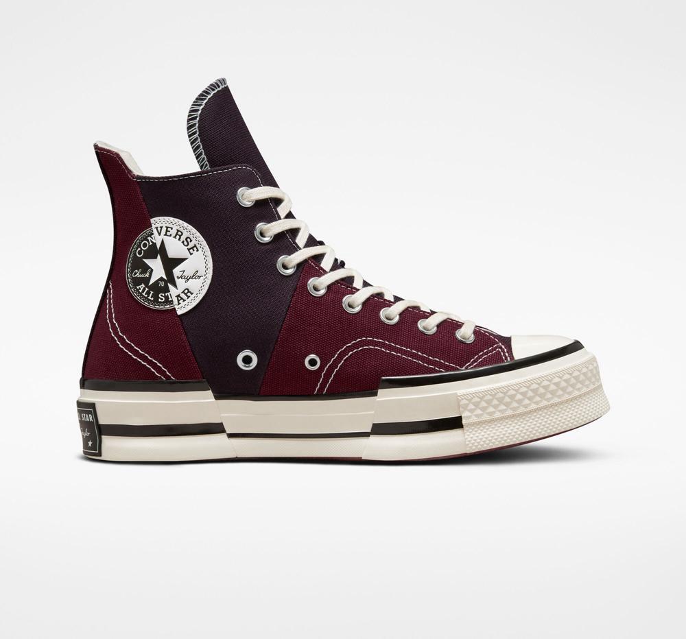 Burgundy Dark Beetroot / Egret / Black Men's Converse Chuck 70 Plus Unisex High Top Platform Shoes India | OVKB-72539