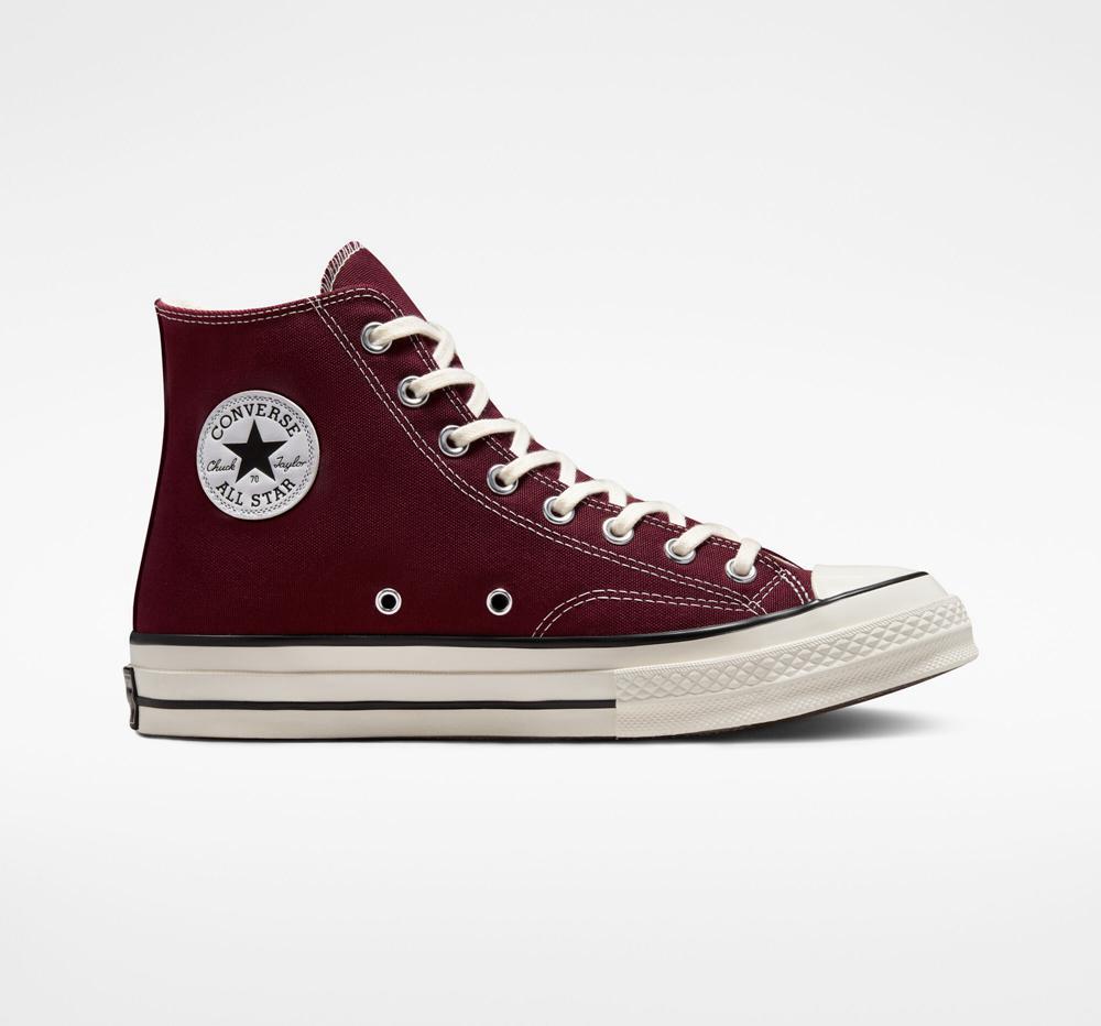 Burgundy Dark Beetroot / Egret / Black Women's Converse Chuck 70 Vintage Canvas Unisex High Tops India | JKXD-78913