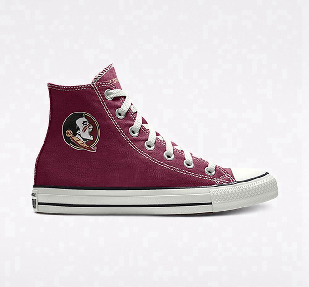 Burgundy Garnet Men's Converse Custom Chuck Taylor All Star Florida State University Seminoles By You Unisex High Tops India | XQUH-08624