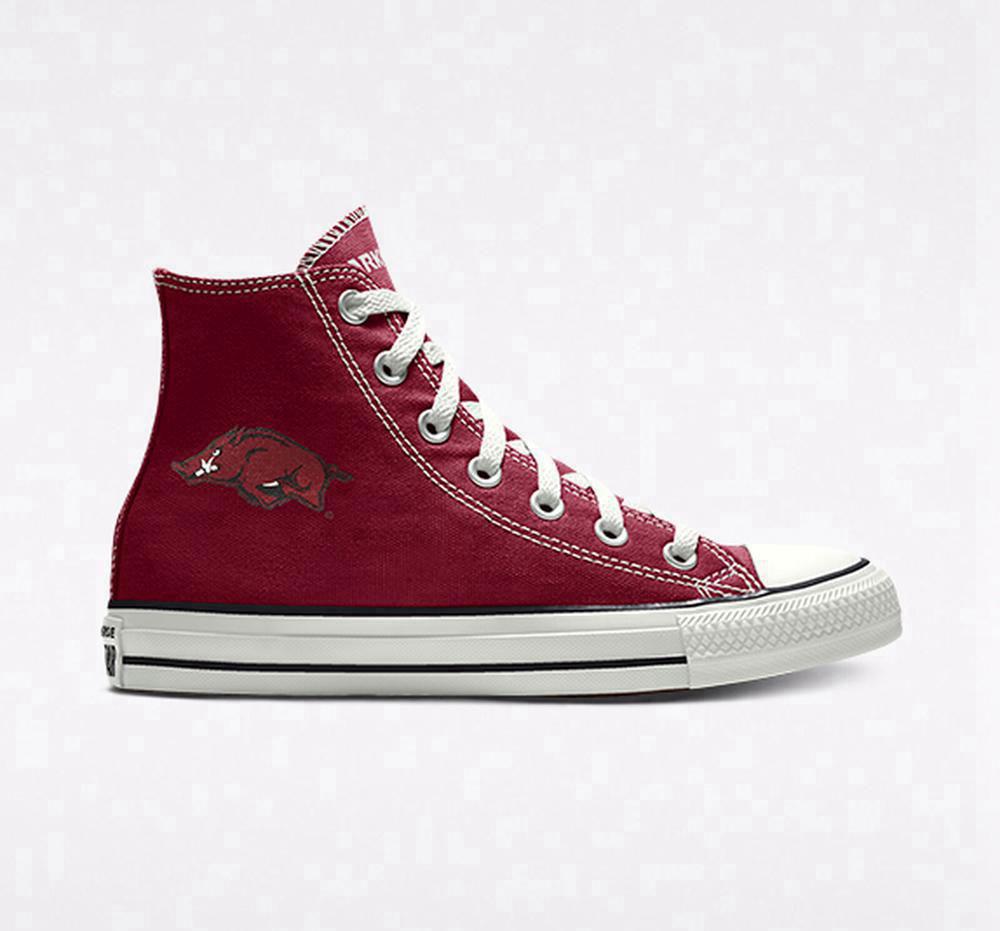 Burgundy Men's Converse Custom Chuck Taylor All Star University Of Arkansas Razorbacks By You Unisex High Tops India | FDXZ-47290