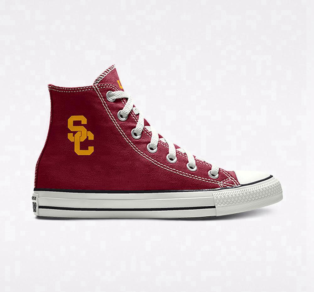 Burgundy Men's Converse Custom Chuck Taylor All Star University Of Southern California Trojans By You Unisex High Tops India | FMXB-14708