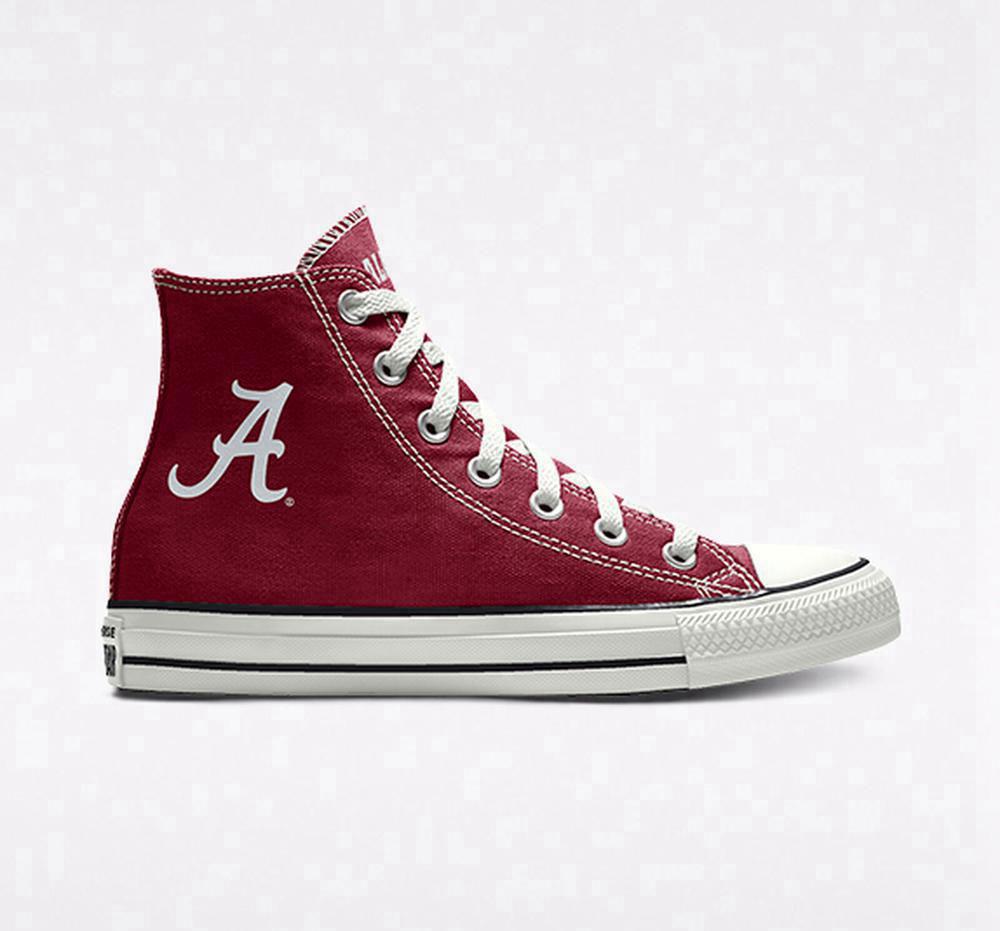 Burgundy Men's Converse Custom Chuck Taylor All Star University Of Alabama Crimson Tide By You Unisex High Tops India | SVBQ-54107