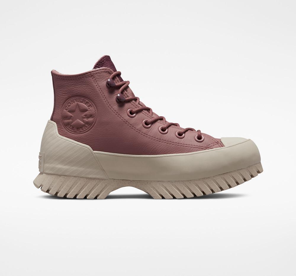 Burgundy Saddle / Dark Wine / Papyrus Men's Converse Chuck Taylor All Star Lugged 2.0 Counter Climate Unisex Boots India | HQMG-01435