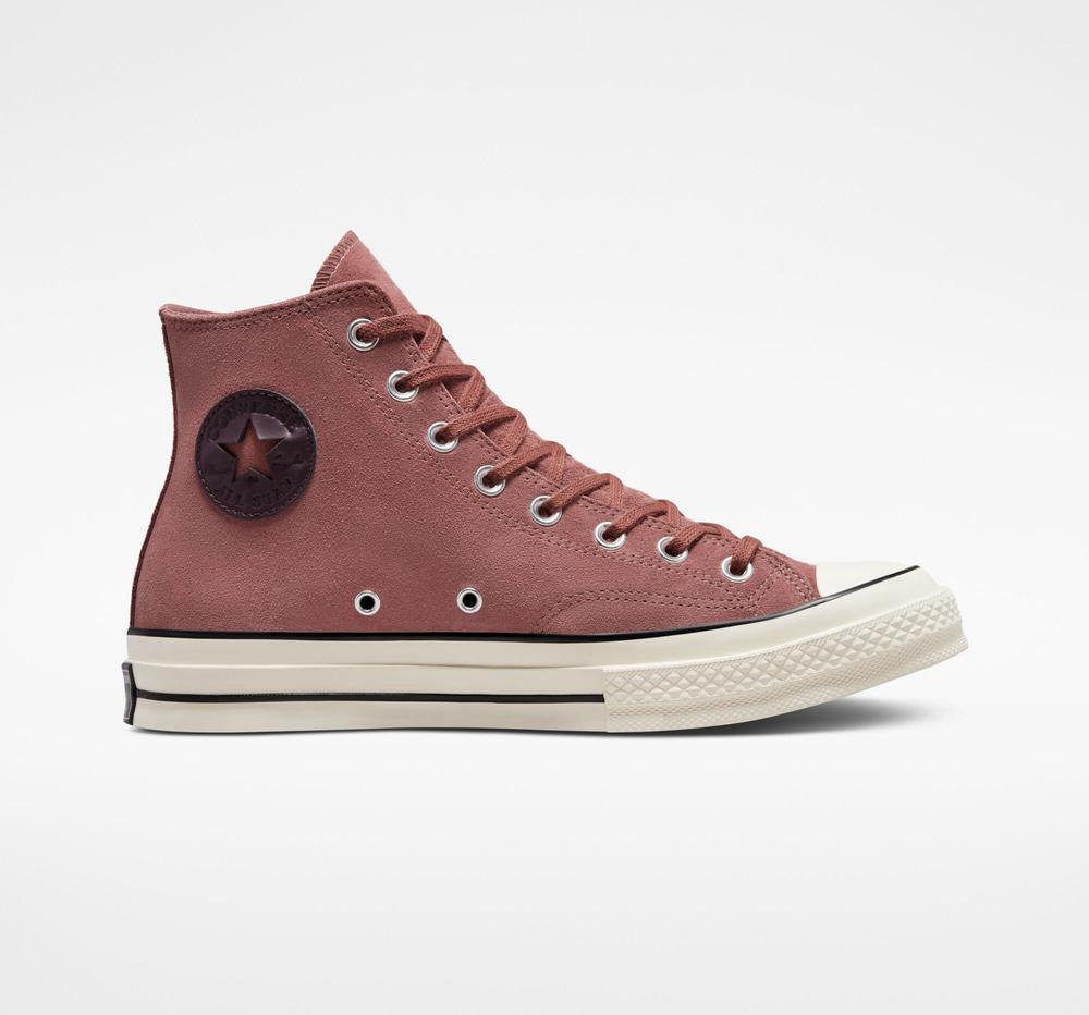 Burgundy Saddle / Egret / Black Men's Converse Chuck 70 Suede Unisex High Tops India | HTNS-08134