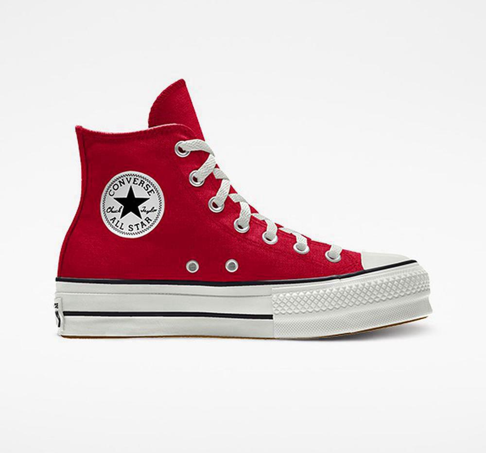 Casino Red Women's Converse Custom Chuck Taylor All Star Lift Canvas By You Unisex High Top Platform Shoes India | BDNP-30658