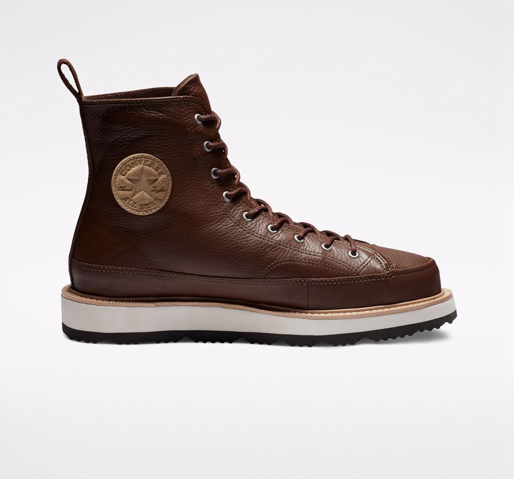 Chocolate / Light Fawn / Black Men's Converse Chuck Taylor Crafted Boot Unisex High Tops India | WCAR-65092