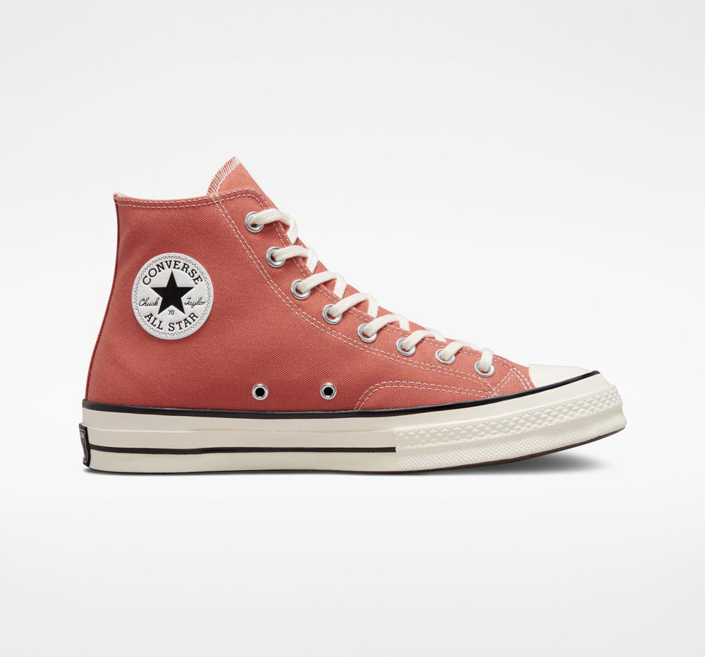 Coral Brushed Brass / Egret / Black Women's Converse Chuck 70 Vintage Canvas Unisex High Tops India | SAFM-06389