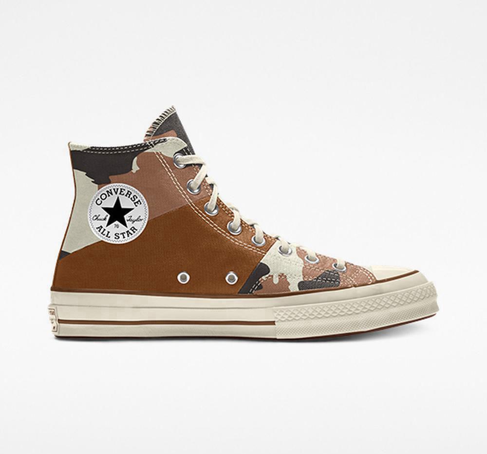 Cow Brown Men's Converse Custom Chuck 70 Patchwork By You Unisex High Tops India | ZUHF-53867