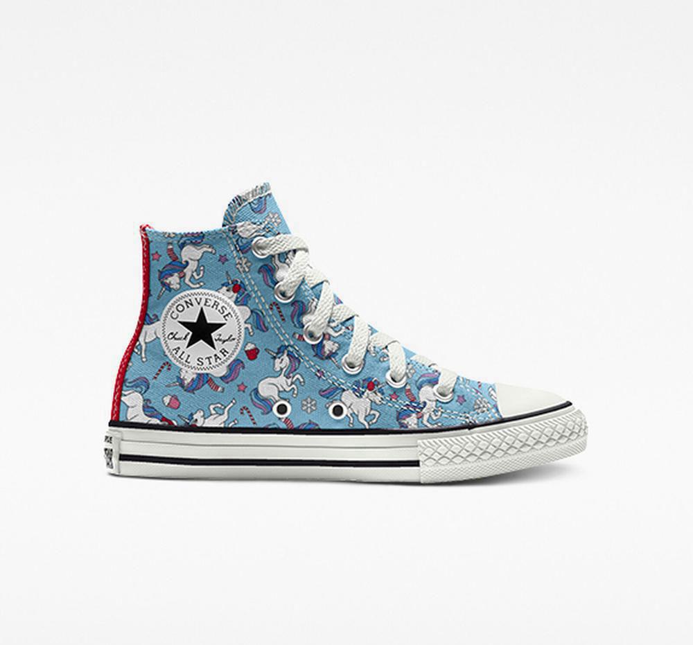 Cozy Unicorns Blue Boys' Converse Custom Chuck Taylor All Star By You Little Kids High Tops India | OACW-18492