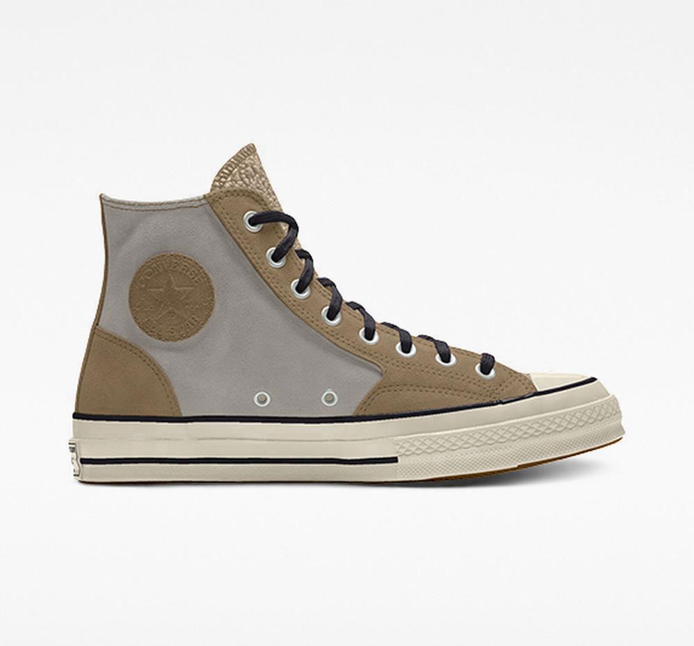 Desert Sand Green / Brown Men's Converse Custom Chuck 70 Suede By You Unisex High Tops India | NDSA-08916