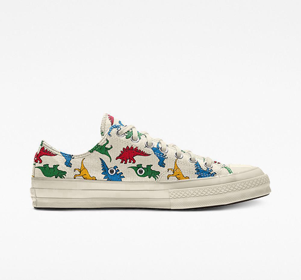 Dinosaur Multicolor Men's Converse Custom Chuck 70 Vintage Canvas By You Unisex Low Tops India | KVTH-63219