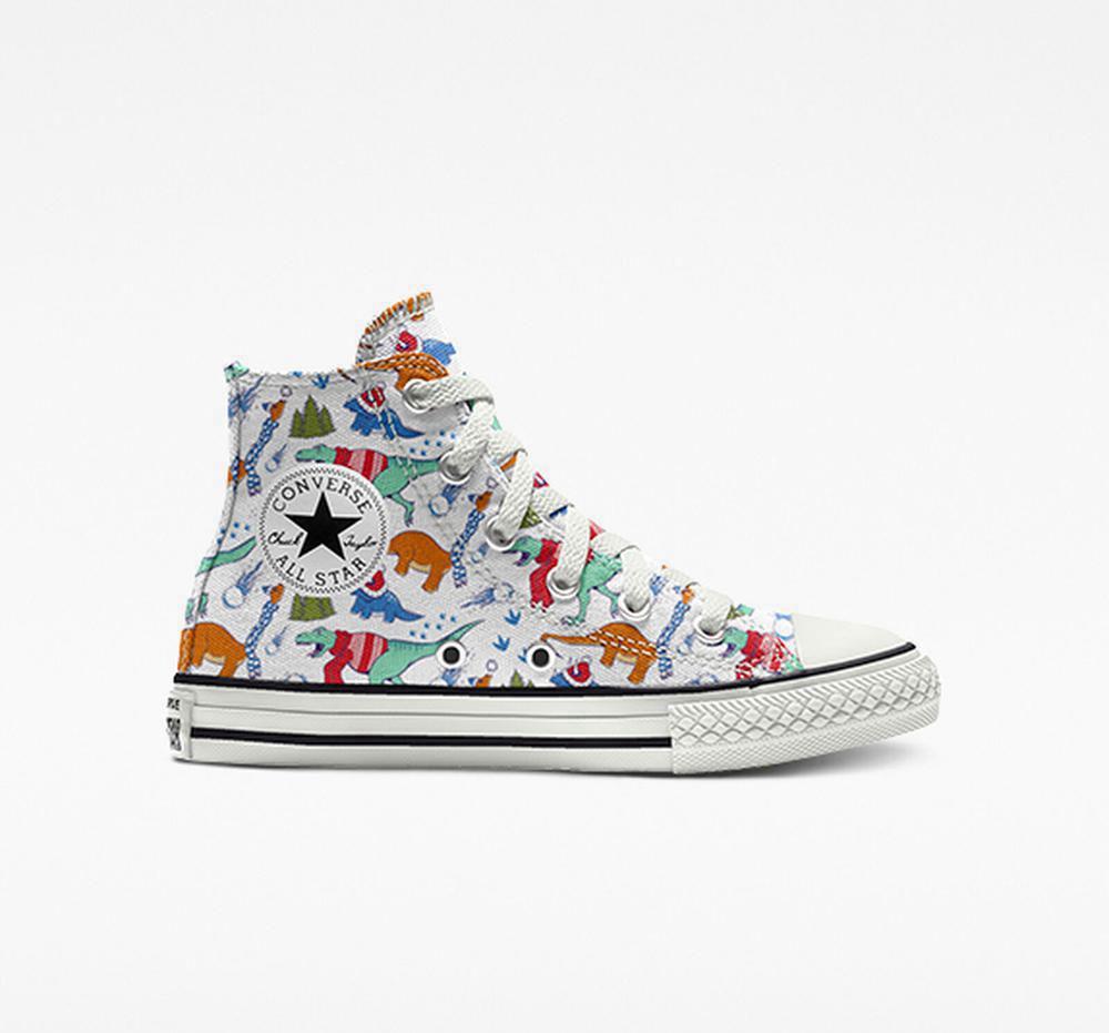 Dinosaur Snowpocalypse Multicolor Boys' Converse Custom Chuck Taylor All Star By You Little Kids High Tops India | FYCD-46708