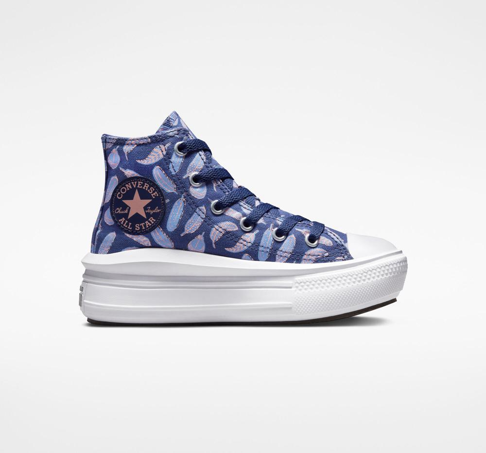 Dk Purple Dust / Royal Pulse Girls' Converse Chuck Taylor All Star Move Platform Feathers Little Kids High Tops India | VOTK-73942