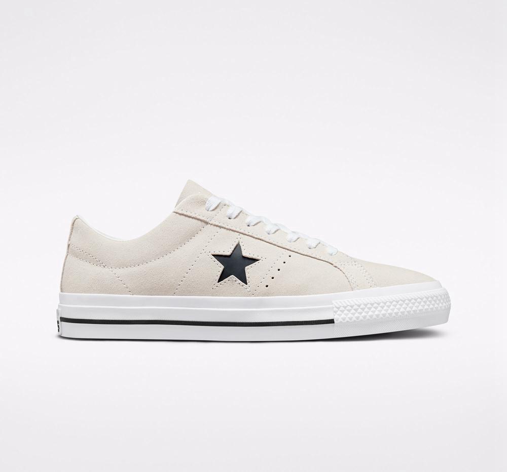 Egret / White / Black Men's Converse Cons One Star Pro Suede Skate Low Tops India | NJRH-58079