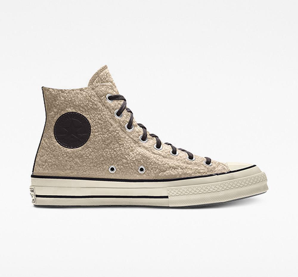 Gold Farro Women's Converse Custom Chuck 70 Sherpa By You Unisex High Tops India | DZQU-07591