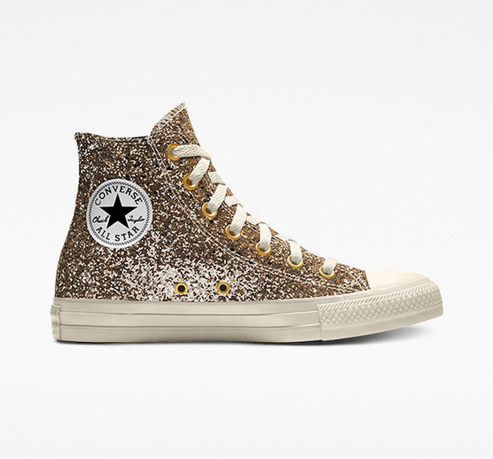 Gold Women's Converse Custom Chuck Taylor All Star Glitter By You Unisex High Tops India | RPAB-86293