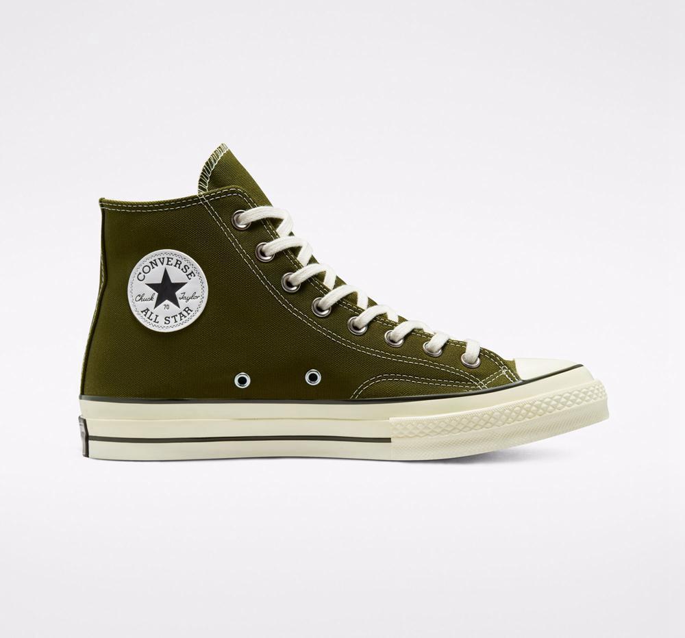 Green Dark Moss / Egret / Black Men's Converse Chuck 70 Vintage Canvas Unisex High Tops India | GDTW-17938