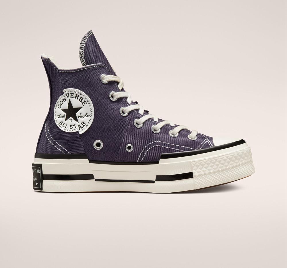 Green Dark Raisin / Egret / Black Men's Converse Chuck 70 Plus Unisex High Top Platform Shoes India | AQKU-89605