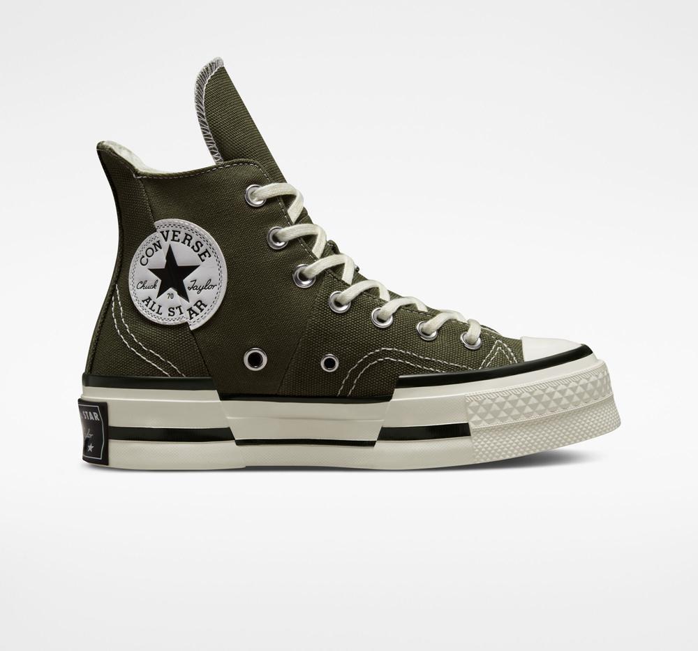 Green Utility / Egret / Black Men's Converse Chuck 70 Plus Unisex High Top Platform Shoes India | CGQK-20836